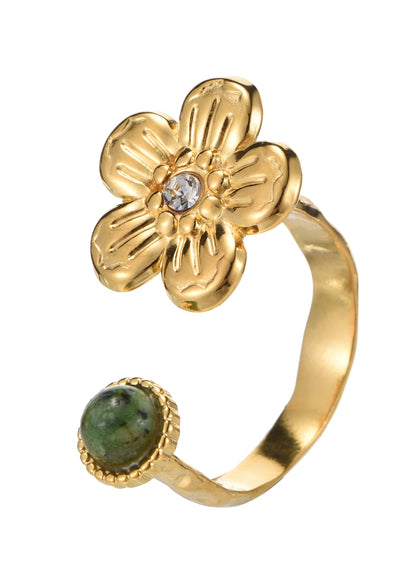 Todd Sakura Goldener Ring aus grünem Naturstein