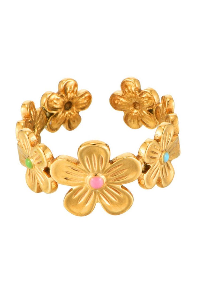 Dschungelblume Blüht Mit Einem Bunten Goldenen Ring