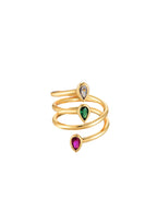 Anello dorato con pietre colorate Jinn