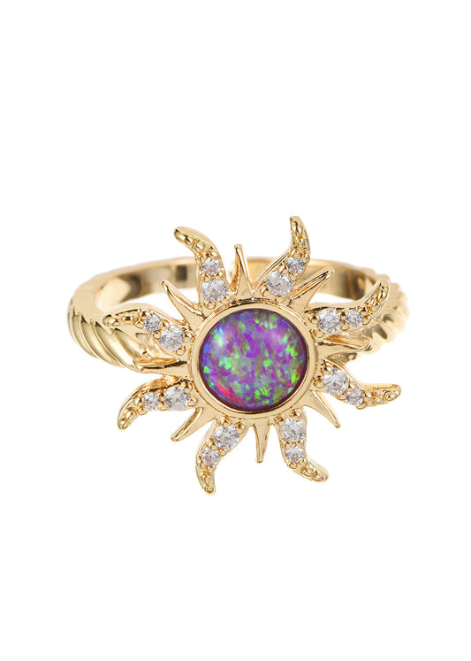 Kasey – Goldener Ring mit rosa Sonnenopal