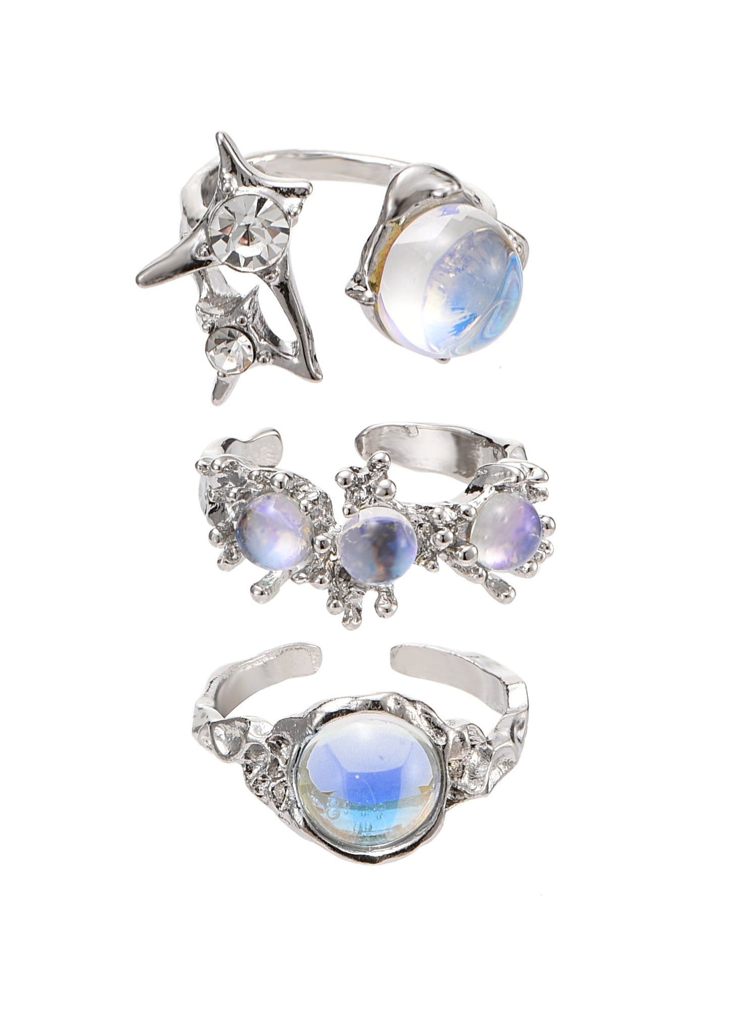 Set di anelli in argento con pietra di luna Trio Vic
