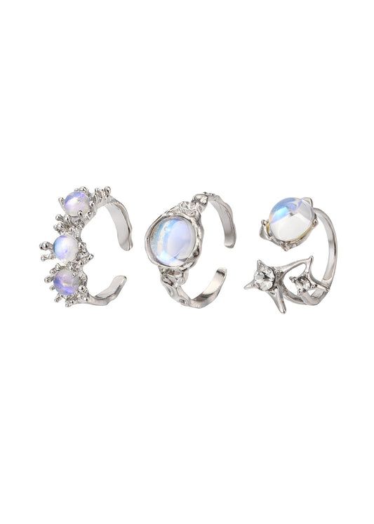 Trio Vic Moonstone Silver Ring Set