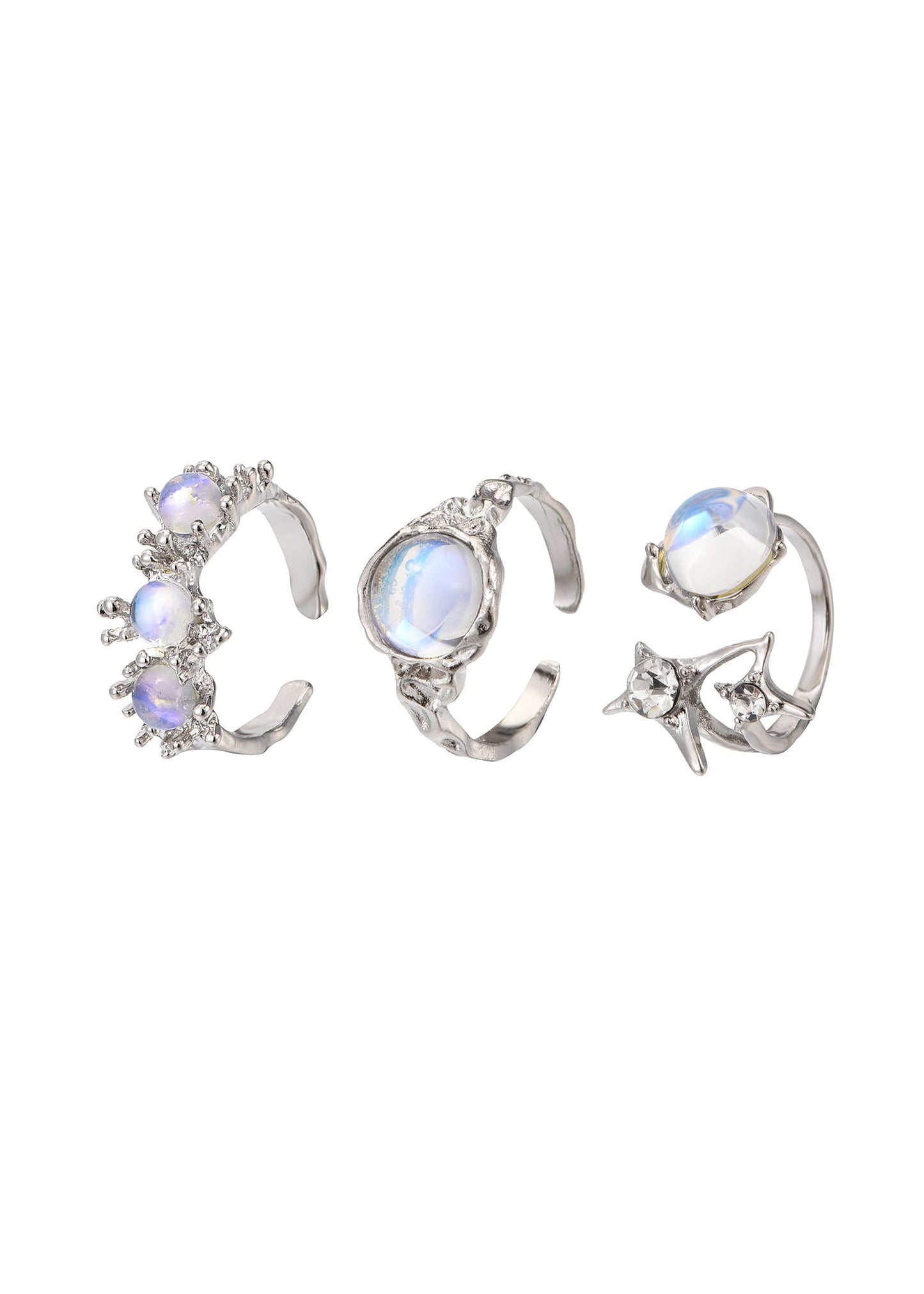 Set di anelli in argento con pietra di luna Trio Vic