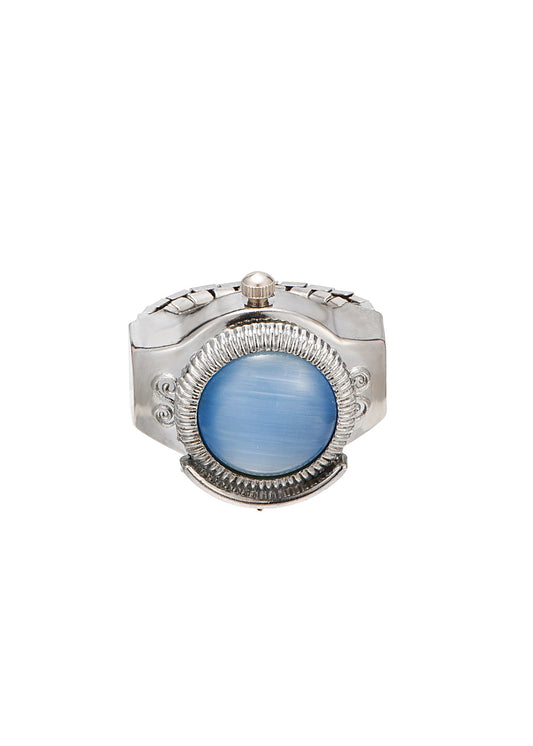 Midnight O'Clock Blue Night Adjustable Silver Watch Ring
