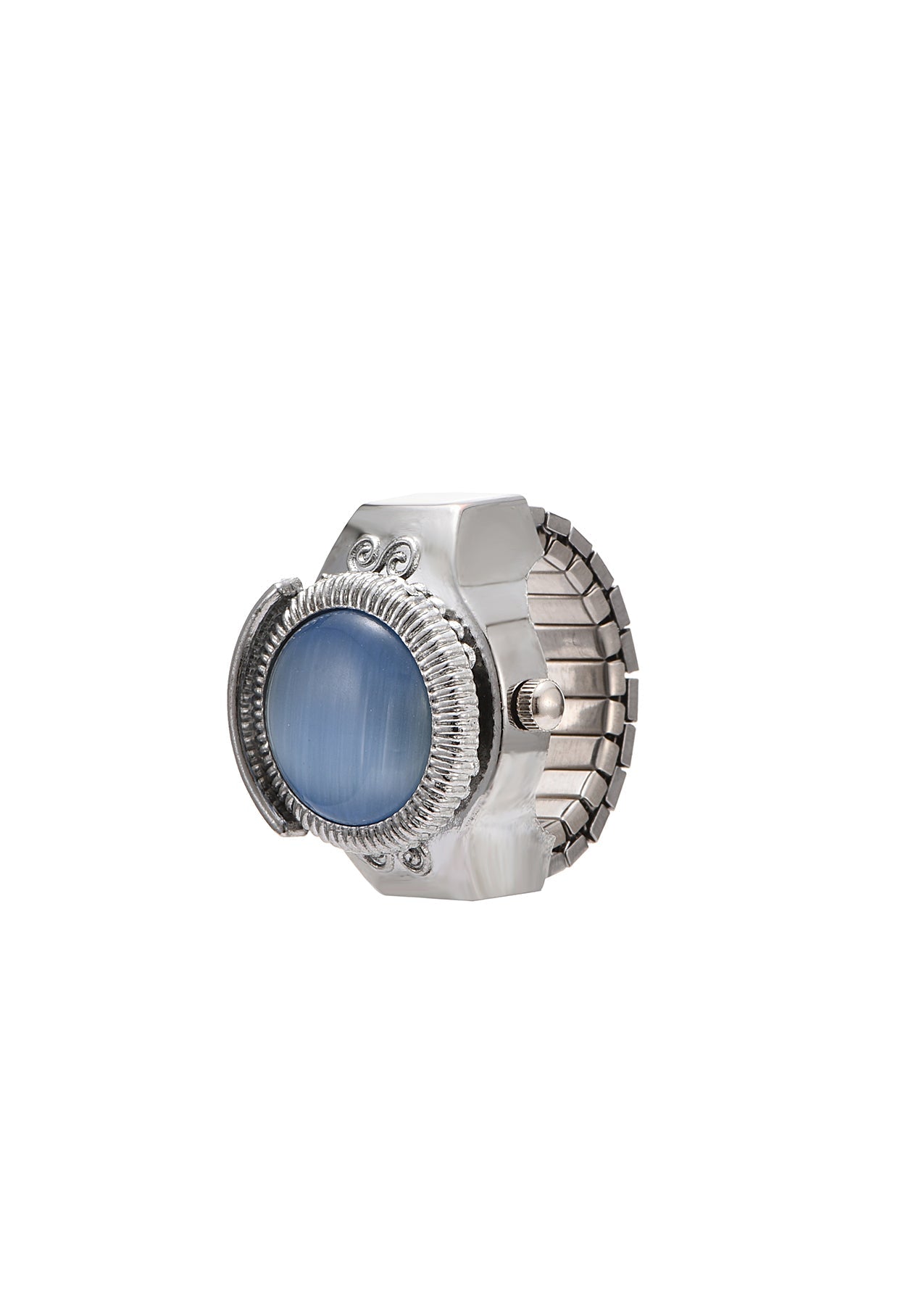 Midnight O'Clock Blue Night Adjustable Silver Watch Ring
