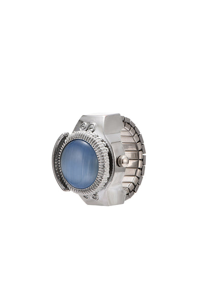 Midnight O'Clock Blue Night Adjustable Silver Watch Ring