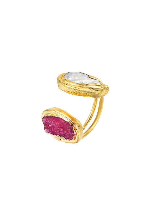 Hailey Pink Natural Stone Summer Golden Ring