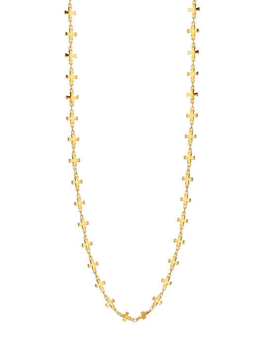 Collana lunga dorata con croce paolina