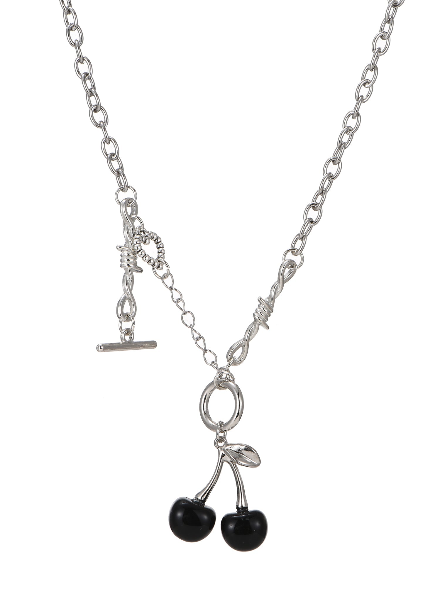 Collana in argento con giardino di ciliegie nere