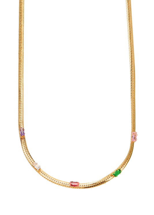 Collana dorata con pietre colorate del Paese delle Meraviglie