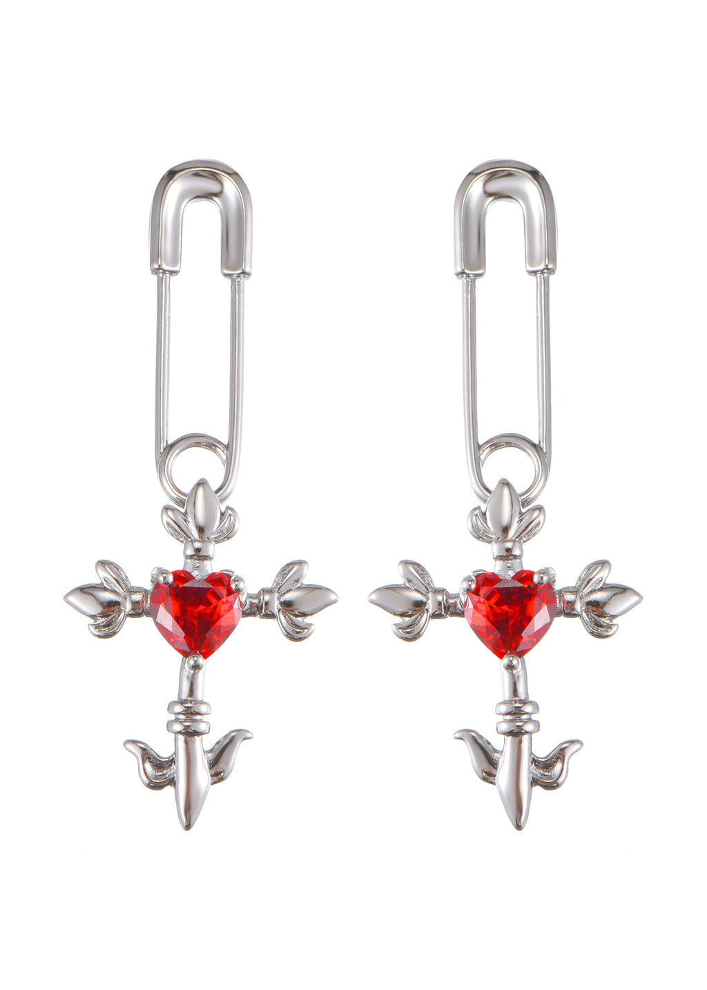 Rote Crazy Love Kreuz Herz Silber Ohrringe