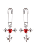 Rote Crazy Love Kreuz Herz Silber Ohrringe