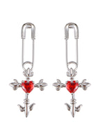 Rote Crazy Love Kreuz Herz Silber Ohrringe