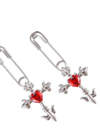 Rote Crazy Love Kreuz Herz Silber Ohrringe