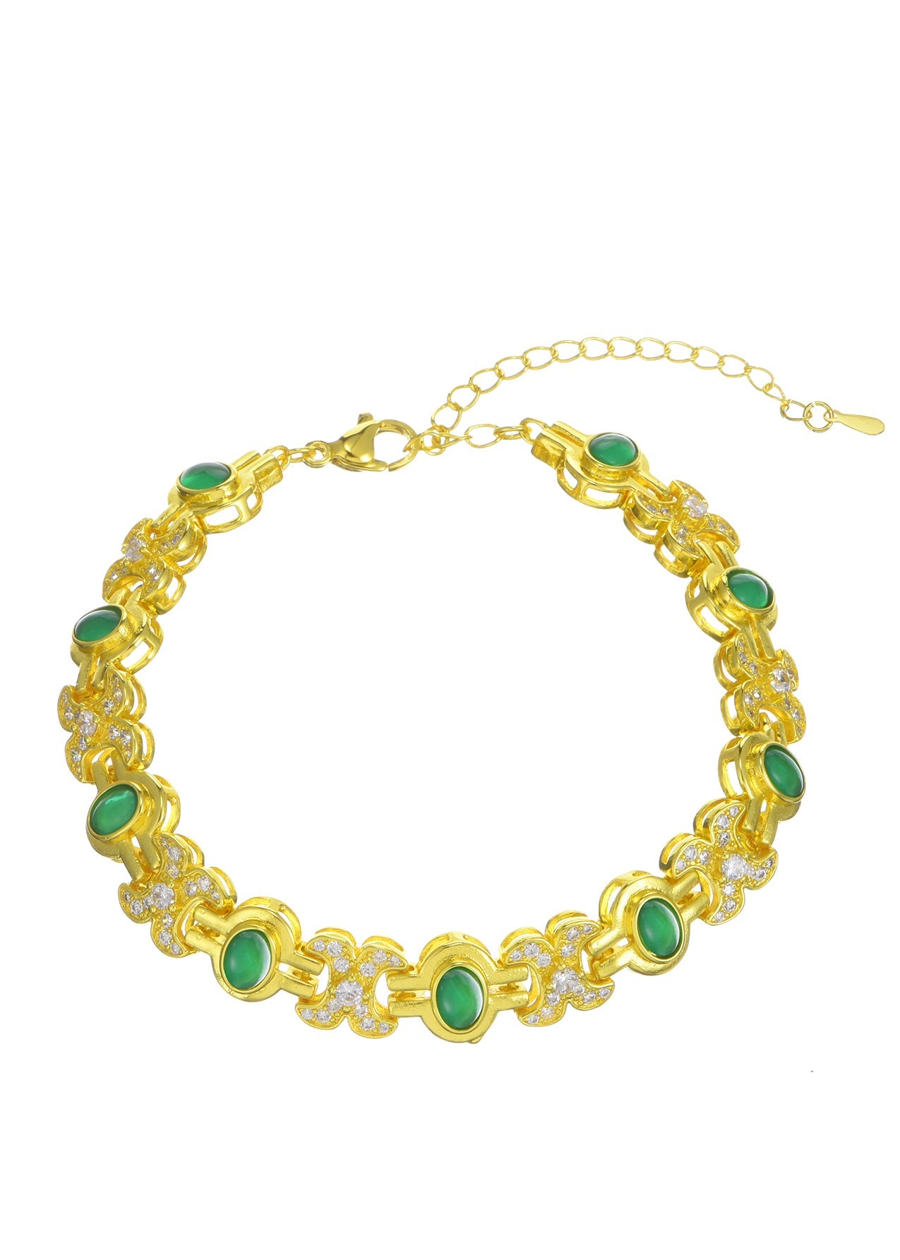 Bracciale dorato con pietre preziose verdi scintillanti Serena