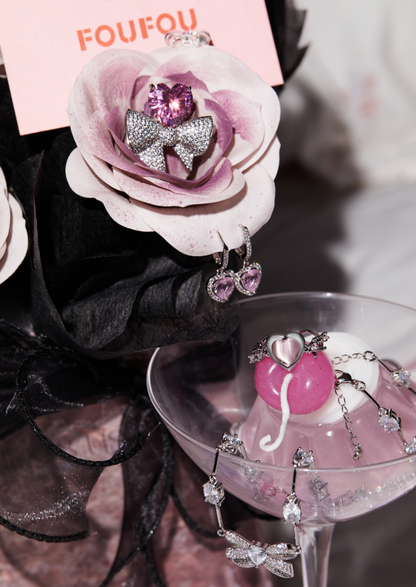 Anello Cyberlove in argento con cuore rosa