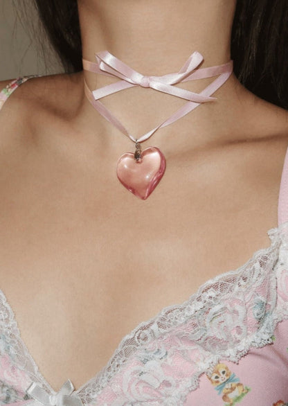 Isabelle Pink Dream Herz-Halskette aus Samt