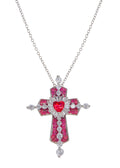 Trya Rotes Herz-Kreuz-Glitzerhalskette