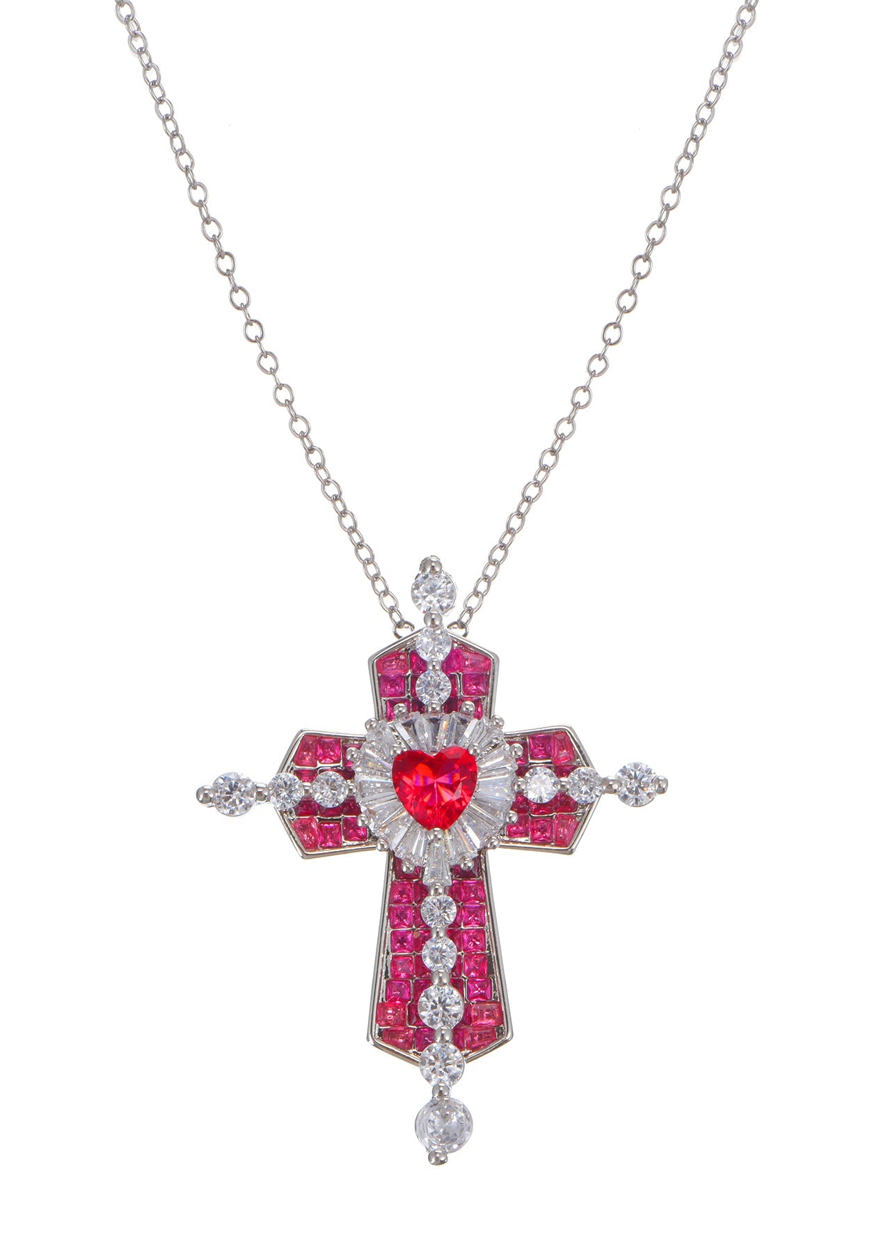 Collana scintillante Trya con croce a cuore rosso