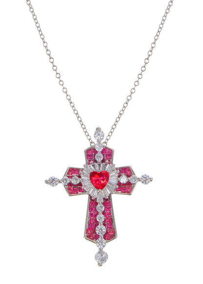 Collana scintillante Trya con croce a cuore rosso