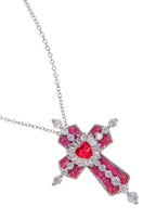 Trya Rotes Herz-Kreuz-Glitzerhalskette