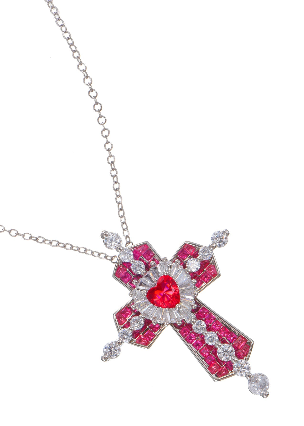 Collana scintillante Trya con croce a cuore rosso