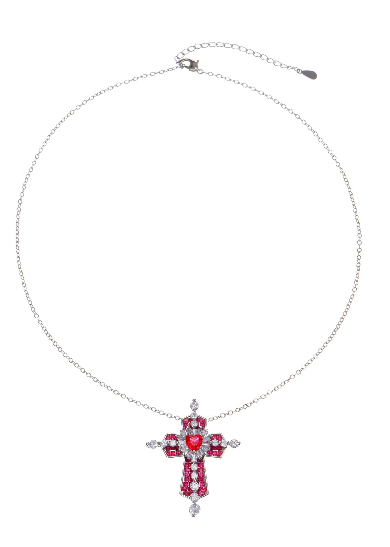 Collana scintillante Trya con croce a cuore rosso