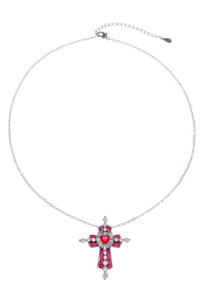 Collana scintillante Trya con croce a cuore rosso