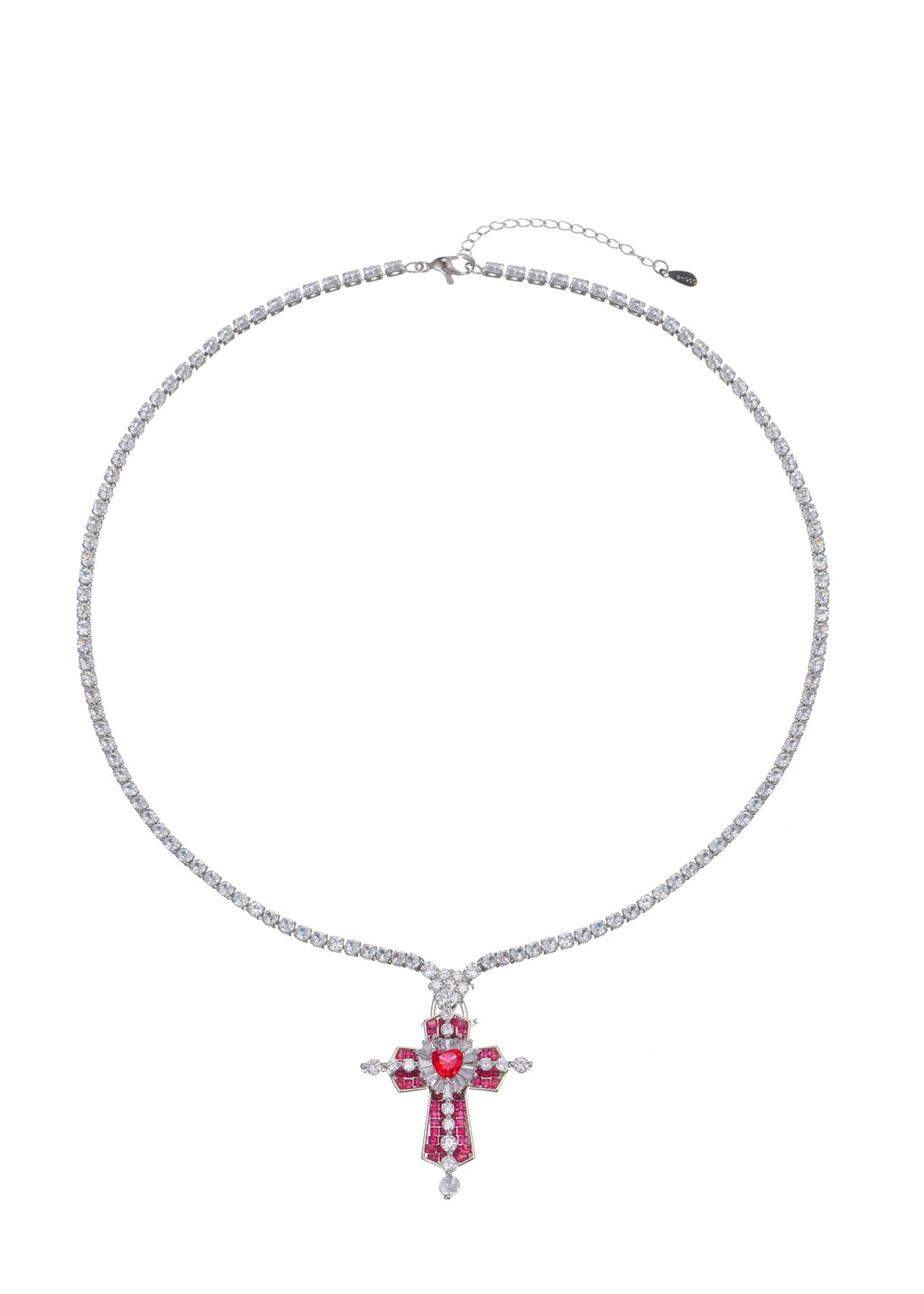 Trya Rotes Herz-Kreuz Glitzernde Halskette - Royal