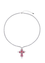 Trya Rotes Herz-Kreuz Glitzernde Halskette - Royal