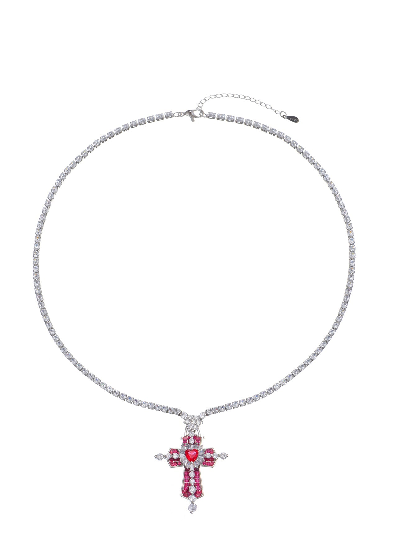 Trya Rotes Herz-Kreuz Glitzernde Halskette - Royal
