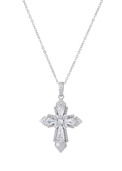 Mavis Crystal Silver Cross Necklace