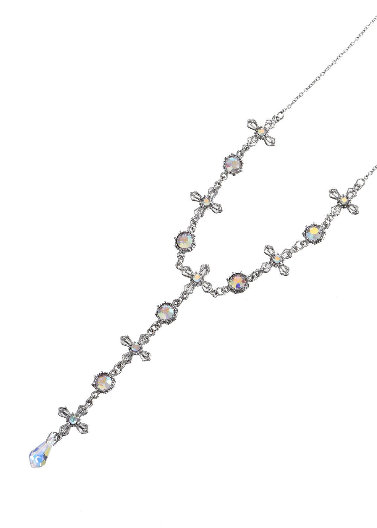 Meer Glitzerndes Kreuz Silber Lariat Halskette