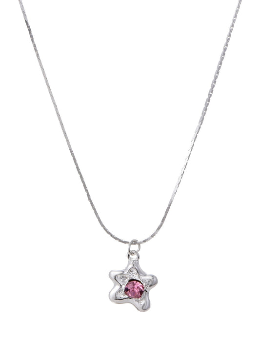 Phyllis – Silberne Halskette mit rosa Stern