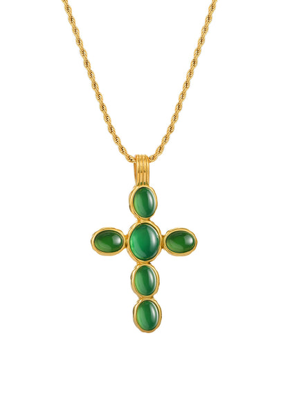 Joanne Jade Green Cross Golden Necklace