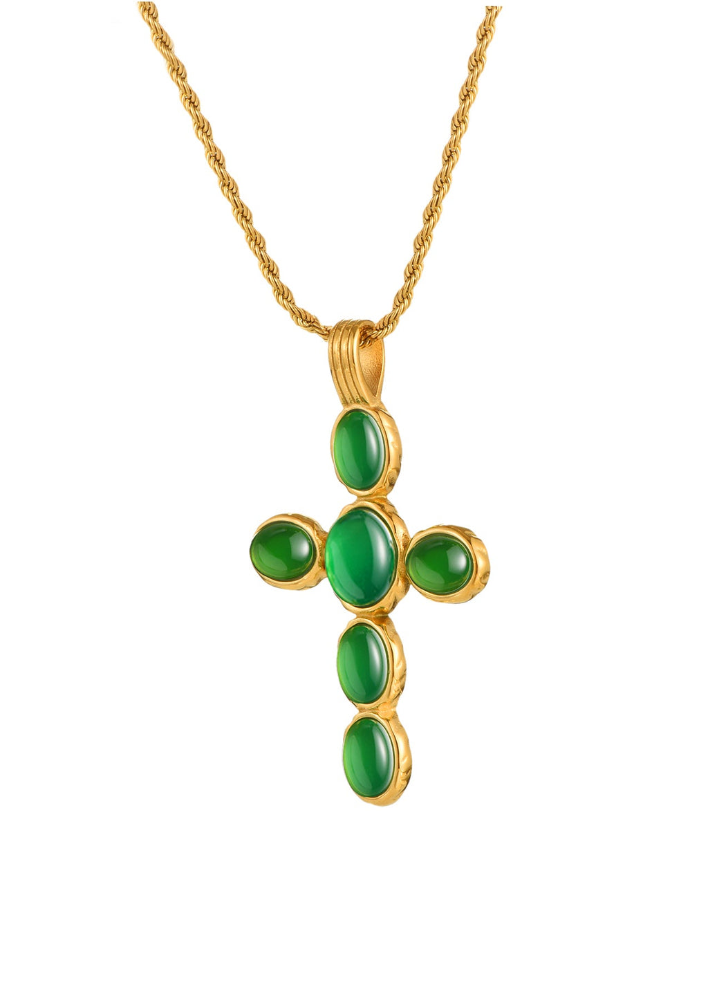 Joanne Jade Grünes Kreuz Goldene Halskette