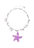 Beatrice By The Sea Halskette mit rosa Perlen und Seesternen im Grunge-Stil, Silber