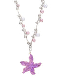 Beatrice By The Sea Halskette mit rosa Perlen und Seesternen im Grunge-Stil, Silber