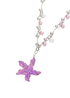 Beatrice By The Sea Halskette mit rosa Perlen und Seesternen im Grunge-Stil, Silber