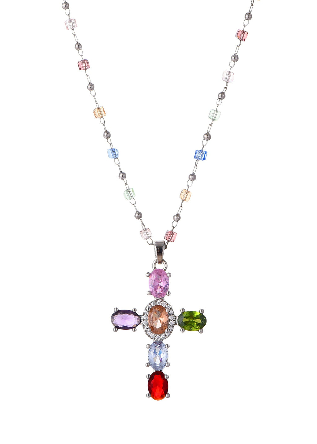 Geraldine Bunte Kristallkreuz-Goldkette
