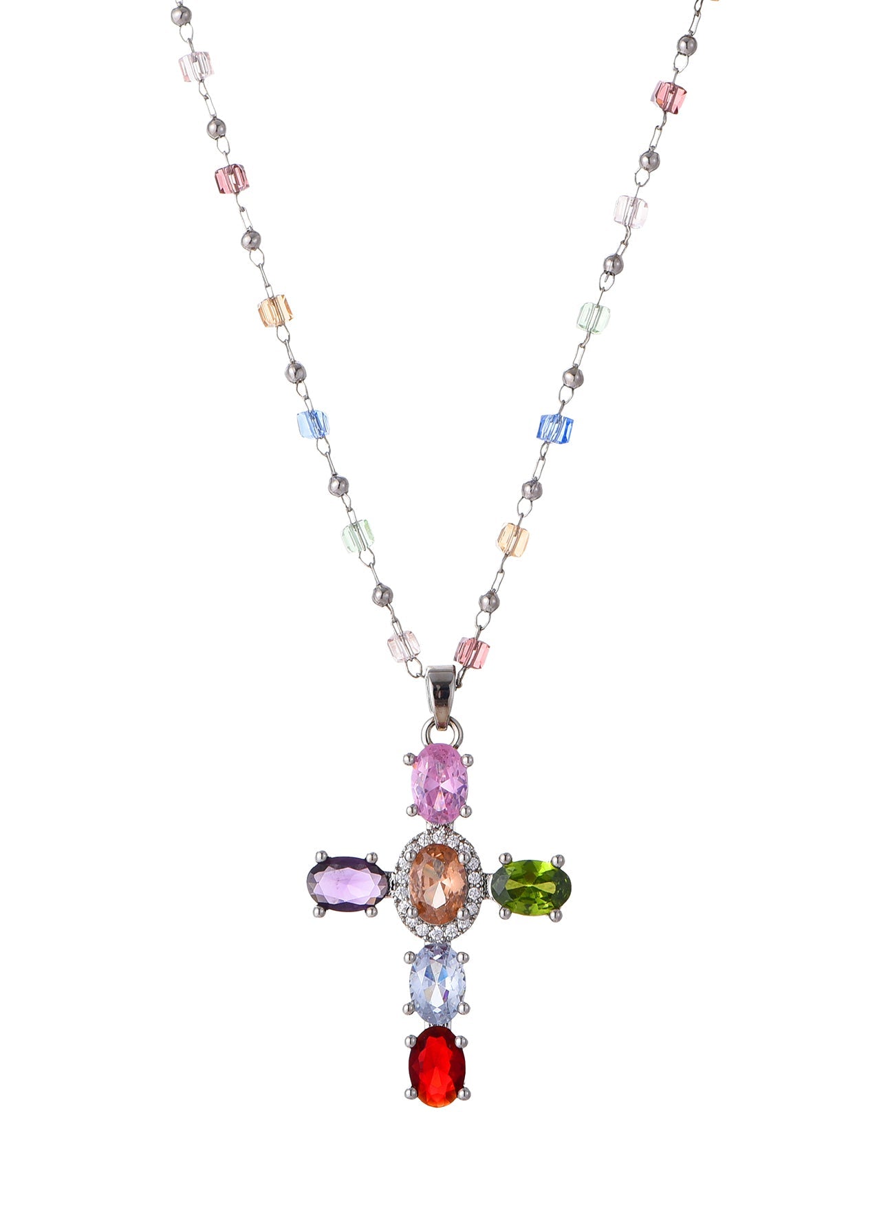Geraldine Bunte Kristallkreuz-Goldkette