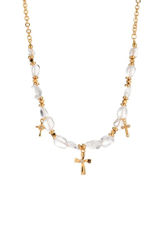 Collana dorata con croce dell'anima di cristallo