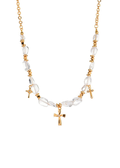 Collana dorata con croce dell'anima di cristallo