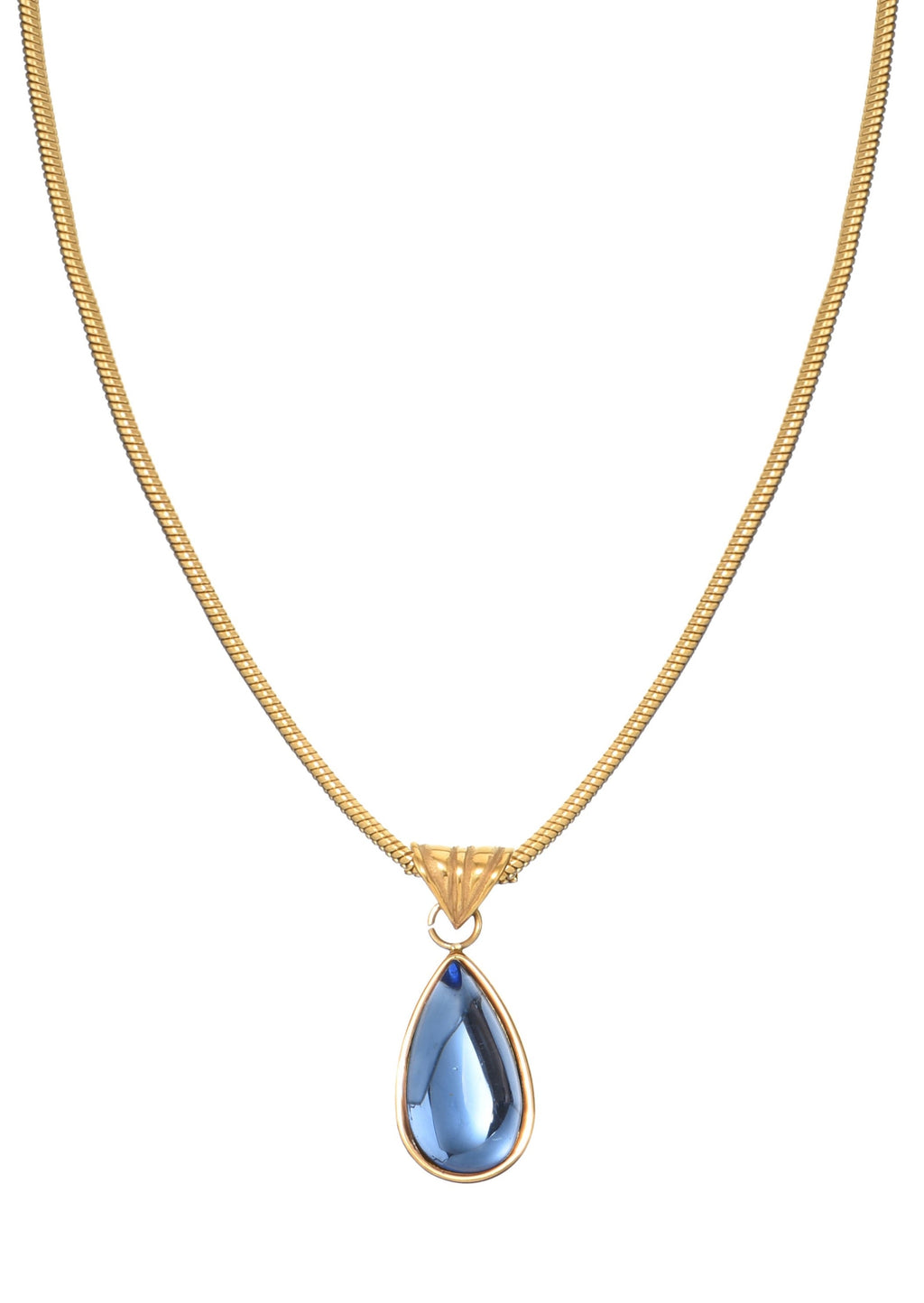 Rosalia Blauer Stein Wassertropfen Goldene Halskette