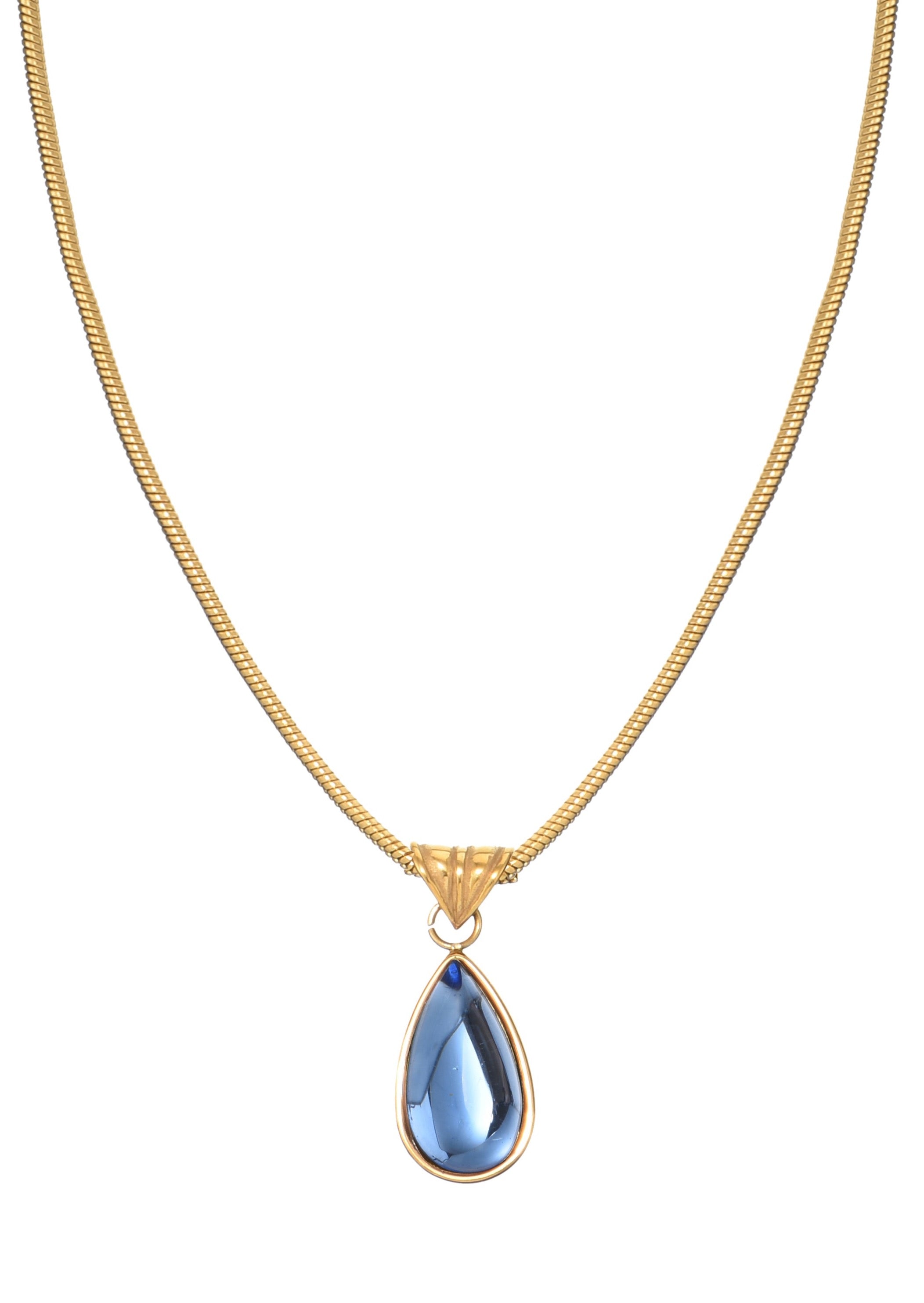 Rosalia Blauer Stein Wassertropfen Goldene Halskette