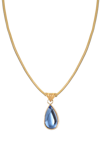 Rosalia Blauer Stein Wassertropfen Goldene Halskette