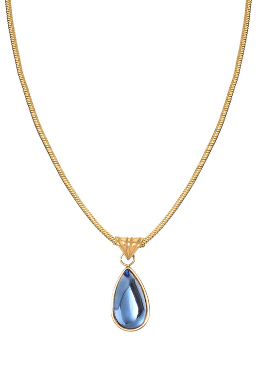 Rosalia Blauer Stein Wassertropfen Goldene Halskette