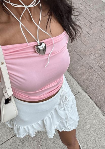 Collana a forma di cuore in velluto bianco Isabelle