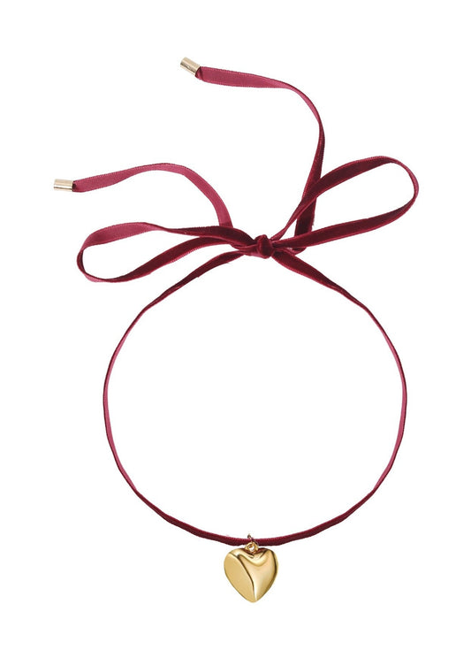 Isabelle In Bordeaux Love Velvet Goldene Halskette