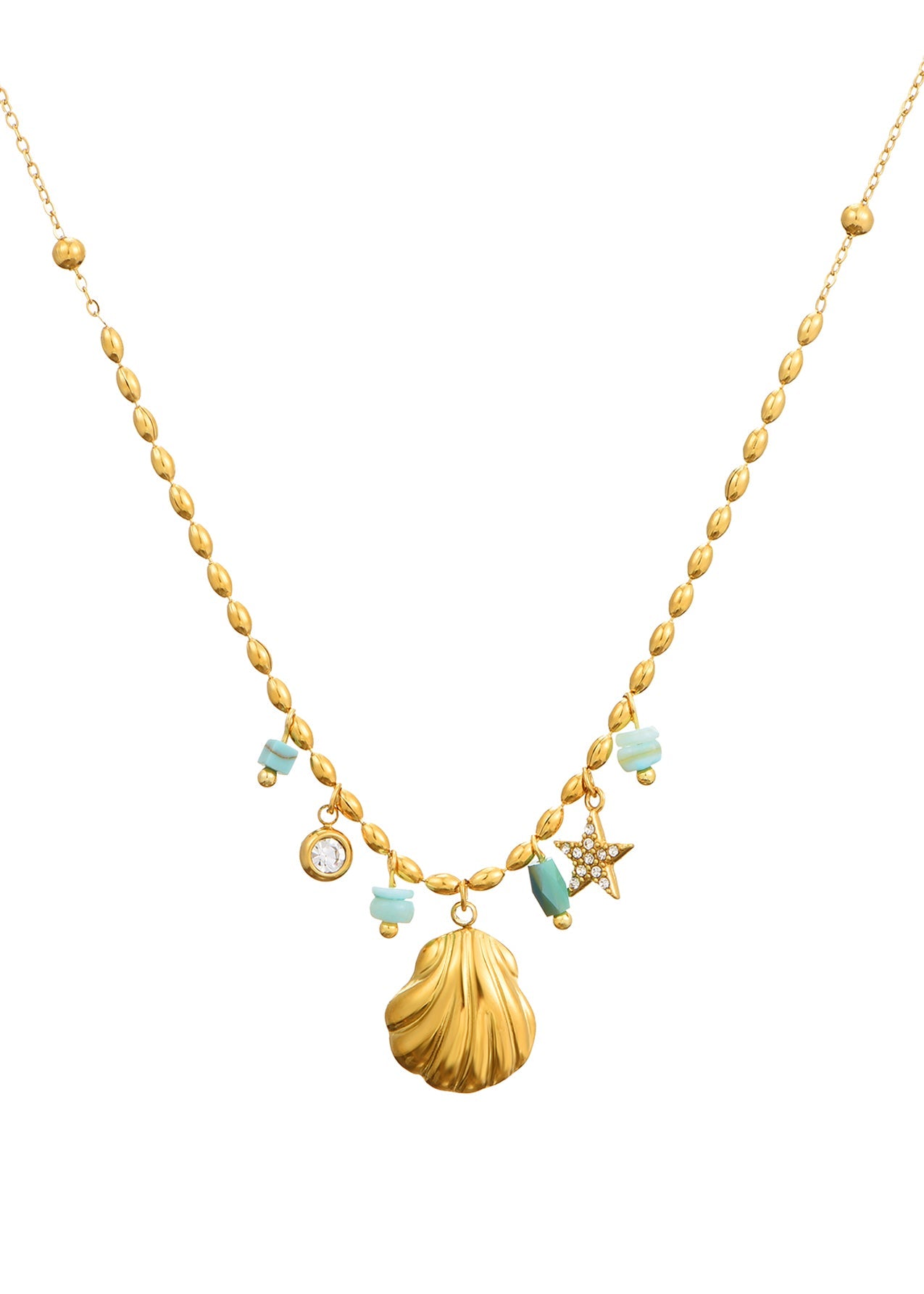 Sid Sea Shell Sommer Blau Goldene Halskette